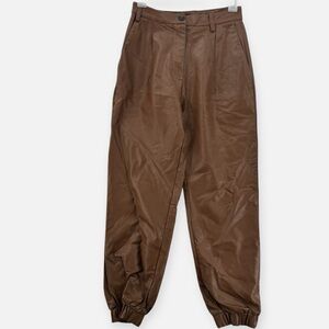 Olivaceous Brown Faux Leather Jogger Pants